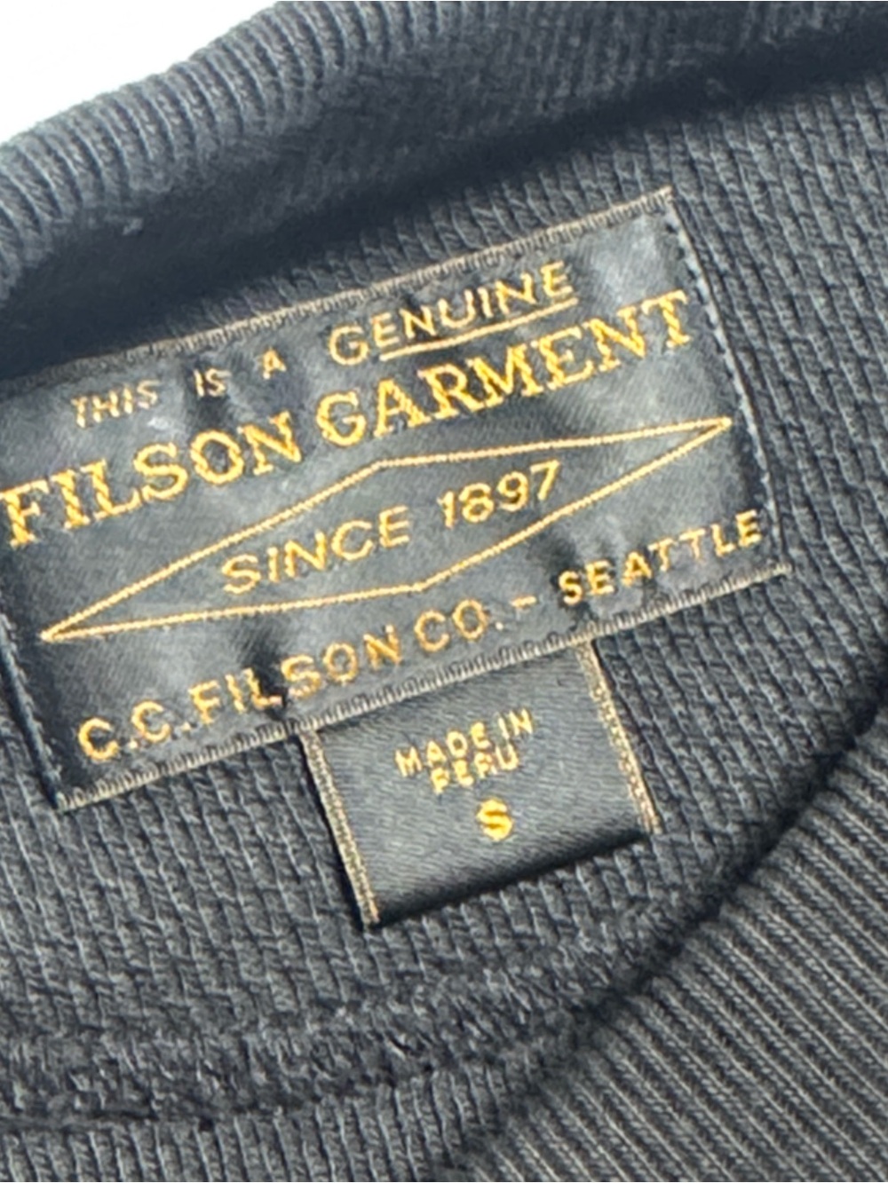 FILSON Waffle Knit Thermal Crewneck Men's Long Sleeve Shirt Black Made in Peru S - Picture 2 of 9
